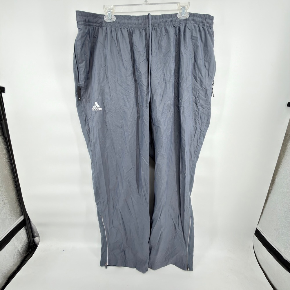 Adidas Mens 3XL Gray Nylon Mesh Lined Track Pants Ankle Zip Athletic Sweatpants